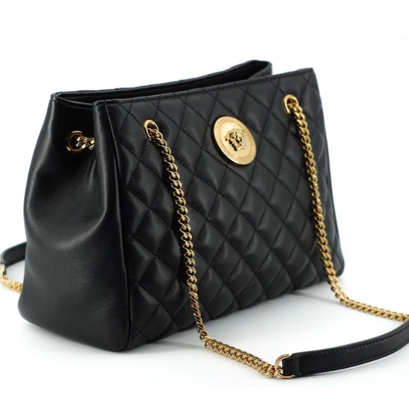 Authentic VERSACE BLACK QUILTED NAPPA LEATHER MEDUSA WOMEN'S HANDBAG - Picture 4 of 10